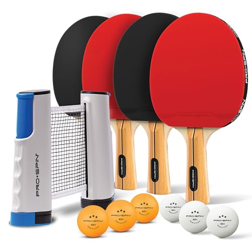 Portable Ping Pong Set with Retractable Net - 4-Player Set, Active Red