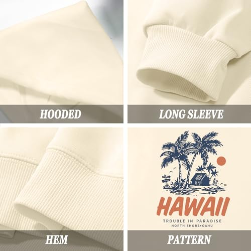 Hawaii Hoodie for Girls - Apricot, 5-6 Years, Aesthetic Pullover