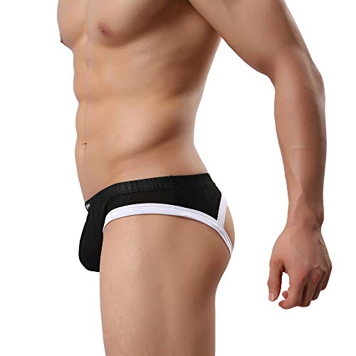 Athletic Jockstrap for Men - Stretchy Supportive Thong Underwear - Medium/Black