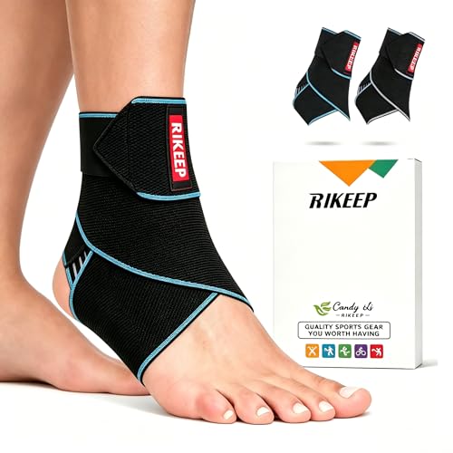 Ankle Brace for Sprained Ankle - Adjustable Compression Wrap - Blue