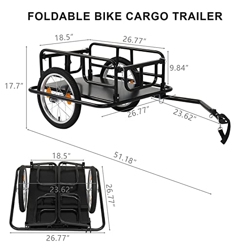 Foldable Bicycle Cargo Trailer with Universal Hitch & 16" Wheels