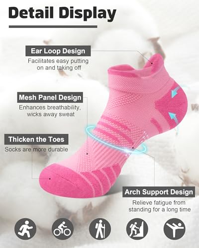 Ankle Socks for Women - Cushioned Cotton Running Socks - One Size / Blue Green Purple Pink Orange