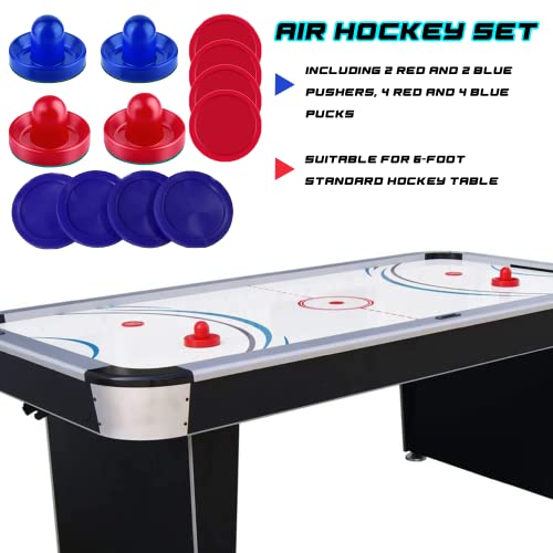 Air Hockey Pushers and Pucks Set - 4 Pushers & 8 Pucks - Blue & Red