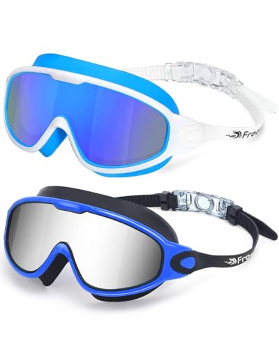 Swim Goggles for Adults - 180° Wide Vision, Anti-Fog, UV Protection - Black & Blue