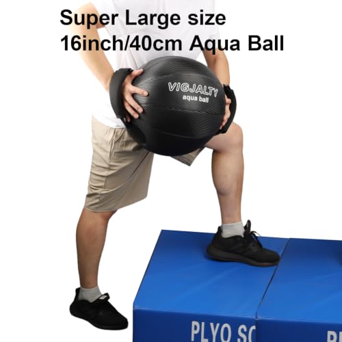 VIGJALTY Heavy Aqua Bag 16" Jumbo Sphere—66 lb Water Weight Bag for Core & Shoulder Stability (Black)