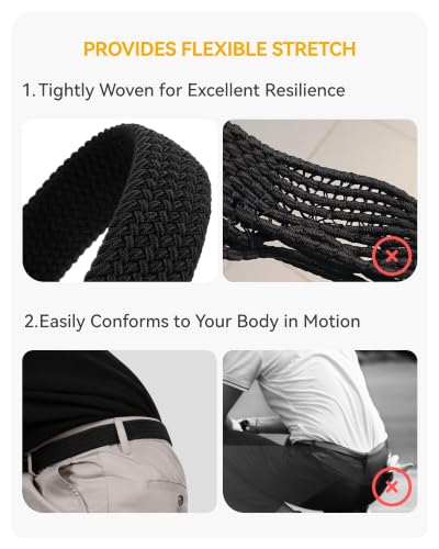 CHAOREN Men's Elastic Golf & Casual Belt - Black, 26-30 Inch Waist, Adjustable