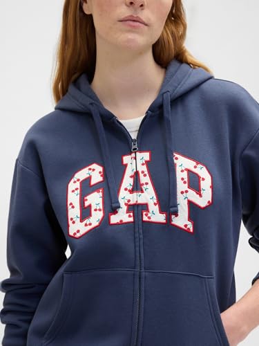 GAP Women's Logo Hoodie - Navy Cherries, Large, Full Zip Sweatshirt