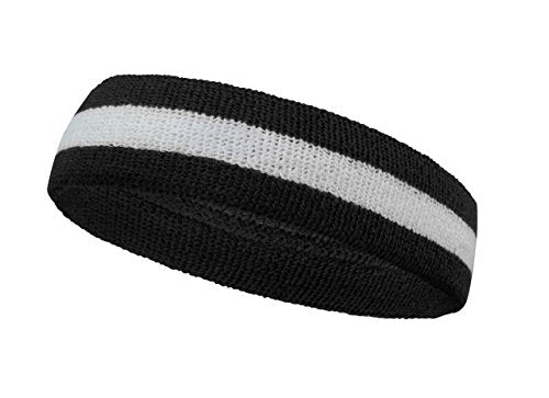 Terry Sports Headband - White/Black Stripe