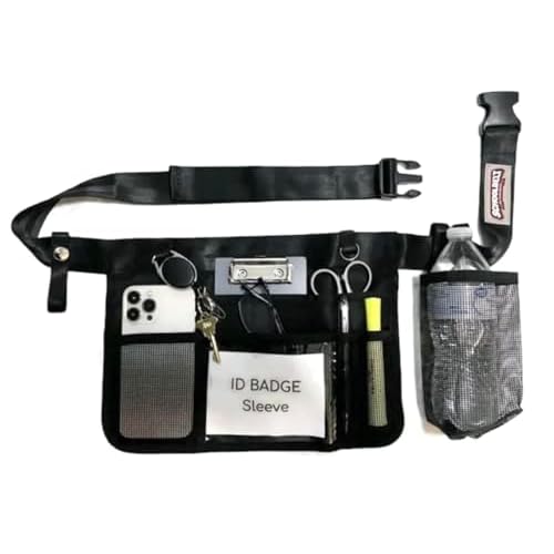 Premium Teacher Apron / 8 Varied Pockets/ID Sleeve/Drink Pouch/Retractable Key Carabiner/Teachers & Mobile Workers