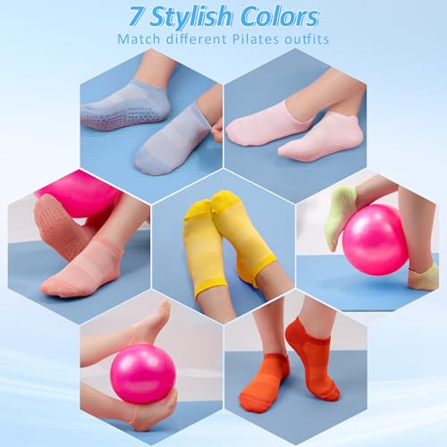 Pilates Socks with Grips for Women - 7 Pairs Multicolor