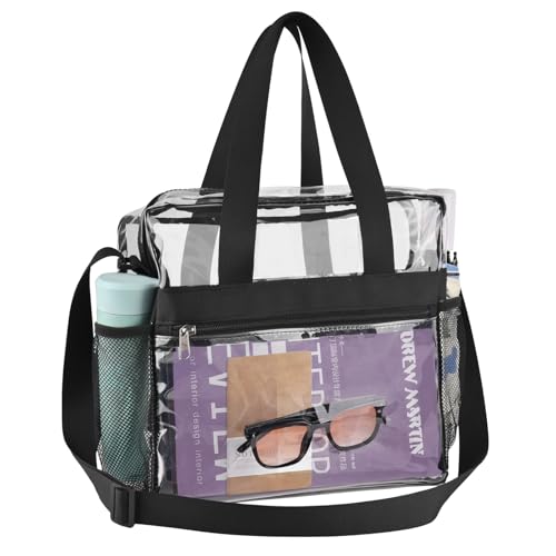 Clear Stadium Approved Tote Bag 12x6x12 - Black Crossbody