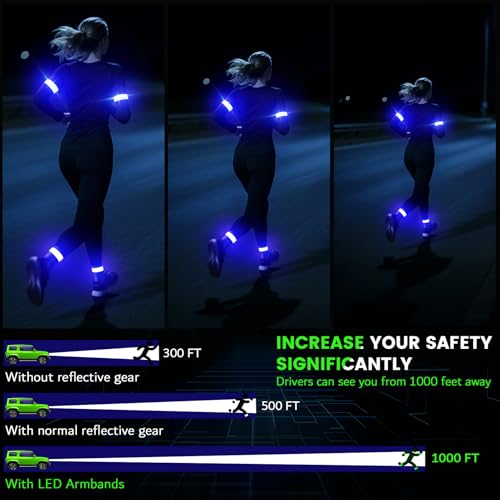 LED Running Armband - Rechargeable Light Up Wristbands, 2 Pack