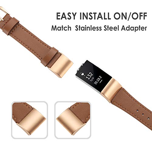 Simpeak Brown Leather Band for Fitbit Charge 2 – Replacement Wriststrap