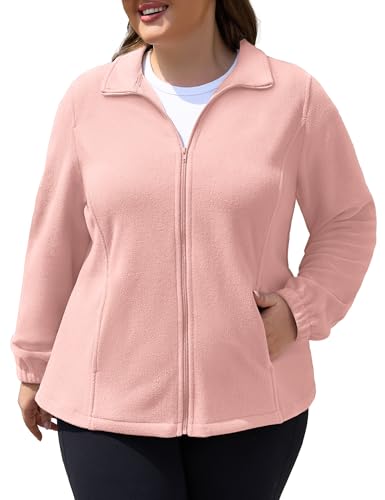 Plus Size Fleece Jacket Women Lightweight Zip Up Winter Coat 3X-Large Pink COOTRY