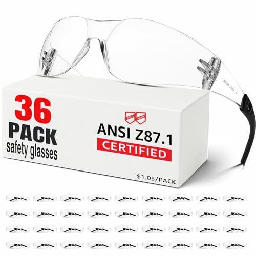 ANSI Z87.1 Clear Safety Glasses Bulk 36 pack, Safety Glasses for men and women, Scratch&Impact-Resistant Clear Protective Glasses for construction, lab, in-/outdoor work