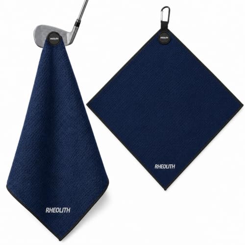 RHEOLITH Magnetic Golf Towel 18x18 Navy Blue Microfiber with N52 Magnet