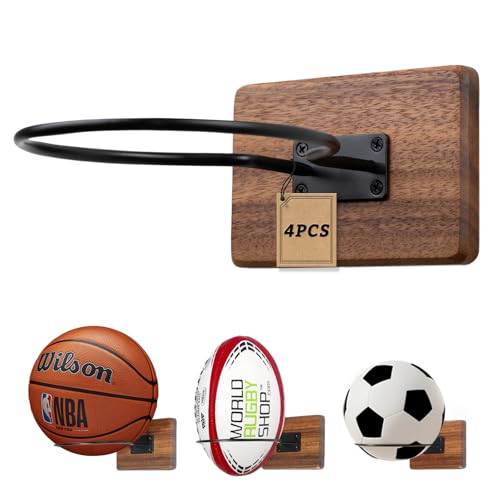 Rovarahoom Acacia Wall Mount Basketball & Sports Ball Holder - 4 Pcs