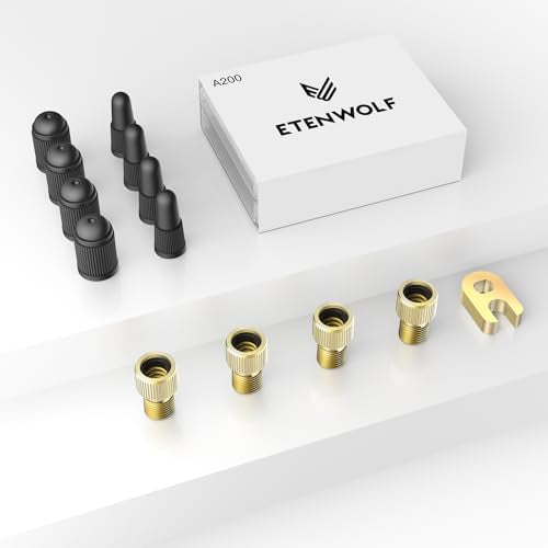 Presta to Schrader Valve Adapter Set - 4 Brass Adapters & Caps