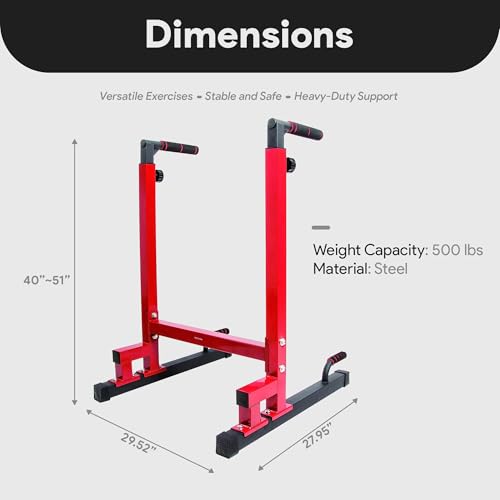 Adjustable Height Dip Station - 500 lb Capacity - Red