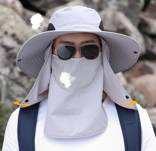 Men Women Safari Bucket Hat with Face Cover and Neck Flap Sun Protection