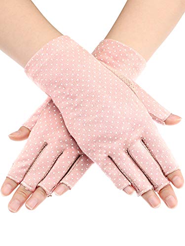 UV Protection Fingerless Driving Gloves - Non-Slip Cotton - Pink