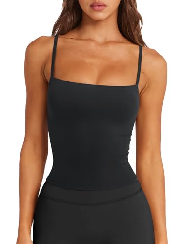 LASLULU Womens Sexy Square Neck Longline Padded Sports Bra - Small, Black