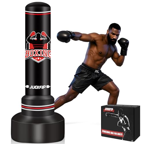JUOIFIP 70 inch Free Standing Punching Bag for Adults Teens Red & Black – Includes Inflatable Bag (Pump/Gloves Not Included)