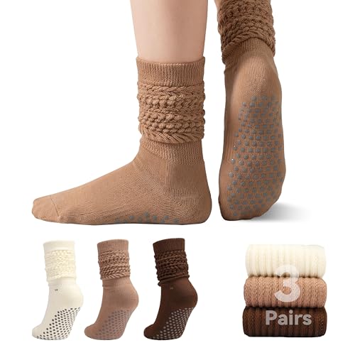 Pilates Grip Socks for Women - 3 Pairs Non-Slip Large Size