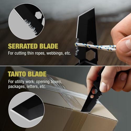 Mini Keychain Knife - 1.3" Tanto Serrated Blade - Midnight Black Multitool