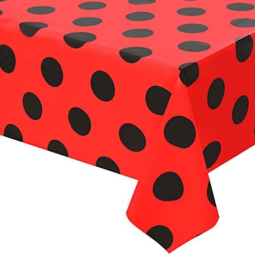 Ladybug Party Tablecloths - 2 Pack Red & Black Polka Dots, 87 x 51 Inches