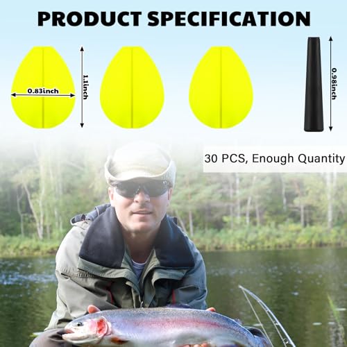 Fishing Bobbers - 30 Pcs Yellow Foam Teardrop Indicators