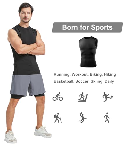 Men's Sleeveless Compression Workout Tank Tops - 5 Pack