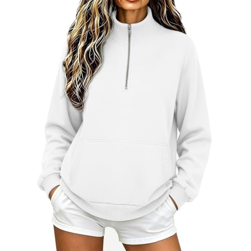 Women's Half Zip Pullover Sweatshirt - XX-Large White