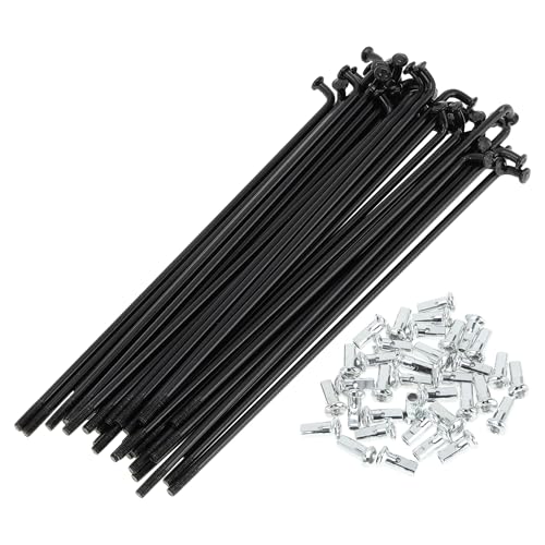 12G 130mm Bicycle Spokes with Nipples Set 36Pcs - Carbon Steel, Black