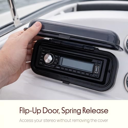 Pyle Marine Waterproof Radio Cover with Flip-Up Door - Heavy Duty Boat Stereo Protector