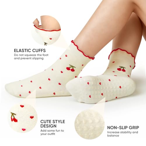 Non-Slip Pilates Grip Socks for Women - Full-Foot - White/Beige/Pink