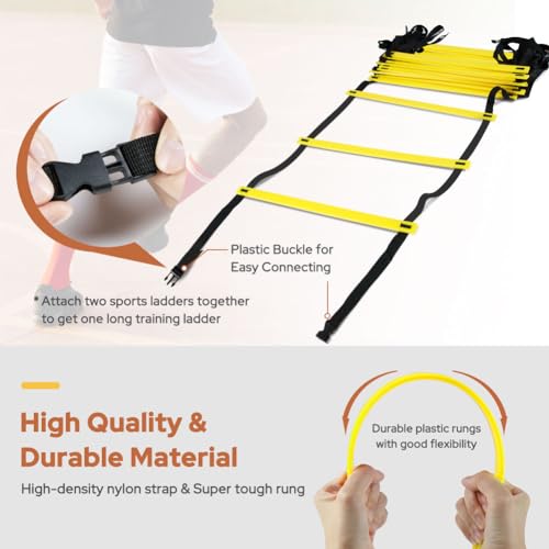 12 Rung Agility Ladder - 20ft Speed Training Equipment with Bag
