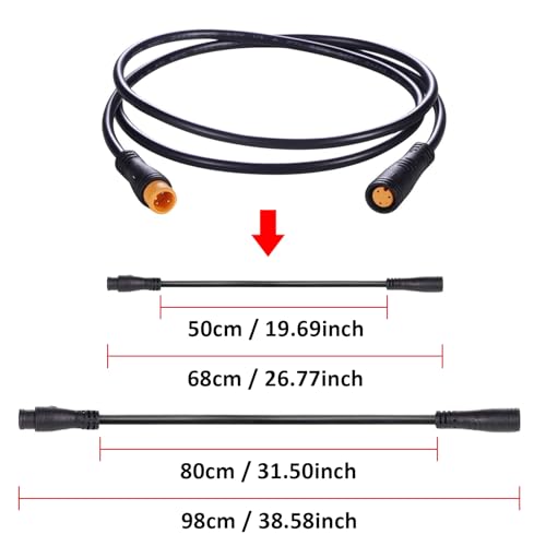 Baluoqi Waterproof 3Pin Electric Bicycle Extension Cable 80cm - Female to Male, 2 Pieces