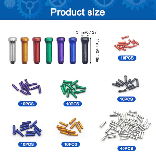 100 Pcs Aluminum Bike Cable End Caps - 7 Colors