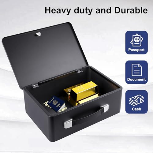 Fireproof Document Box with Key Lock, Fire Resistant Safe Storge Box Security Chest for Valuables, Documents, Passport, Cash, Pistols, Exterior Size 12.7 x 8.7 x 4.6 Inch