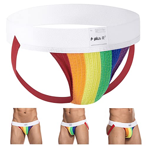 Men's Athletic Supporter Jockstrap with 2-Inch Waistband - White/Rainbow XL