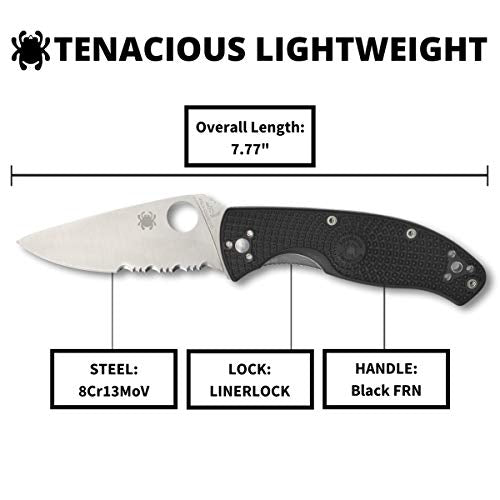 Spyderco Tenacious Lightweight Folding Pocket Knife PlainEdge Black FRN Handle