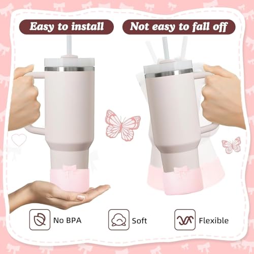 Bow Silicone Boot Sleeve for Stanley Quencher & Hydro Flask - Glitter Pink