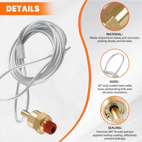 2PCS Air Tank Drain Valve Plug Fitting 1/4" NPT with 60" Cable Valve, Air Brake Reservoir Air Compressor Drain Valve For Semi Trucks