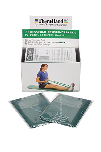 THERABAND Level 3 Heavy Green Resistance Bands - 15-Pack for Rehab & Strength Training