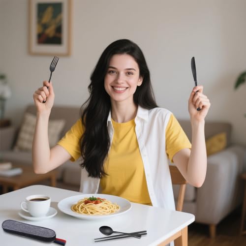 5-Piece Stainless Steel Travel Utensils Set with Carrying Case - Black