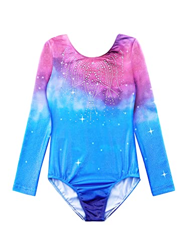 Girls Long Sleeve Sparkly Gymnastics Leotard - Purple Blue, 3-4T