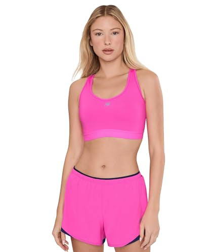 New Balance Women's NB Essential Run Sports Bra Pink Heat Medium D/DD