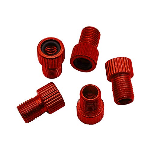 Aluminum Presta to Schrader Valve Adapter - 5PCS Red Bicycle Pump Tool