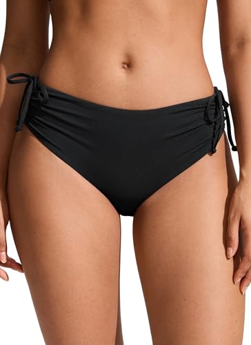 CRZ YOGA Mid-Waisted Ruched Bikini Bottoms - Medium Black Swimsuit